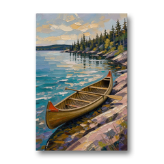 Outdoorsy Wall Art of a Lakeside Canoe - Canvas Wall Art - Front