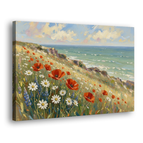 Over the Couch Wall Art with Seaside Poppies - Canvas Wall Art - Side