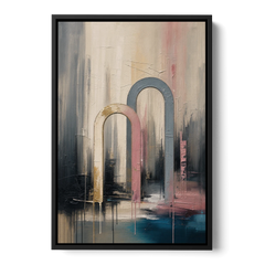 Overlapping Ivory and Slate Arches - Black Framed Canvas Wall Art - Front
