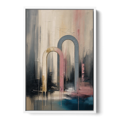 Overlapping Ivory and Slate Arches - White Framed Canvas Wall Art - Front