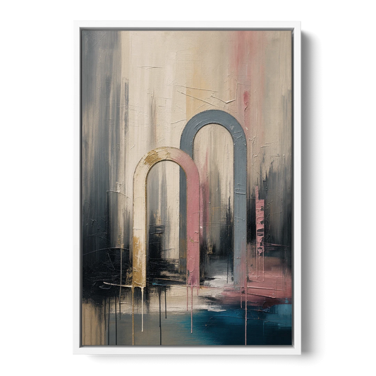 Overlapping Ivory and Slate Arches - White Framed Canvas Wall Art - Front