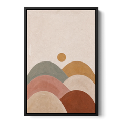 Overlapping Scalloped Hills Under a Small Sun - Black Framed Canvas Wall Art - Front
