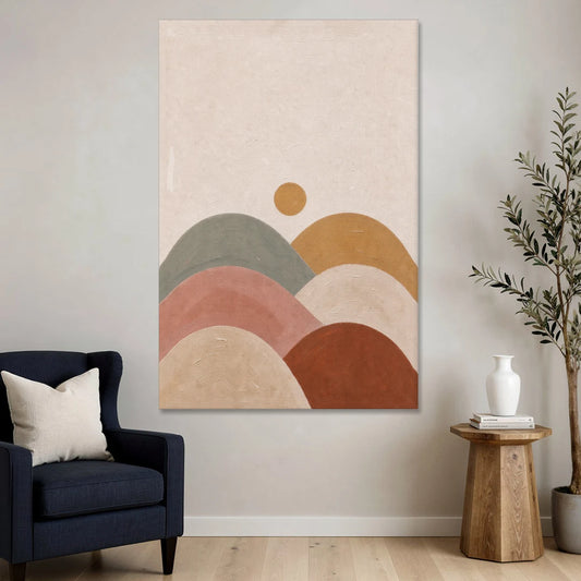 Overlapping Scalloped Hills Under a Small Sun - Canvas Wall Art - Sofa - 40x60