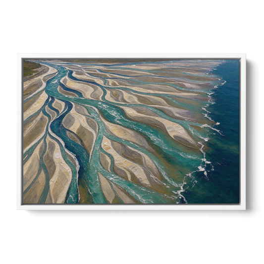 Oversized Canvas Wall Art of a Braided River Delta - White Framed Canvas Wall Art - Front