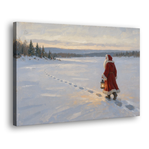 Oversized Christmas Wall Art of Santa's Lantern Walk - Canvas Wall Art - Side