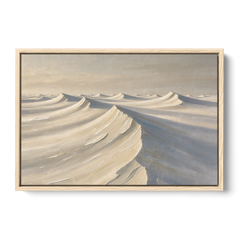Oversized Neutral Wall Art of Curling Snow Drifts - Oak Framed Canvas Wall Art - Front