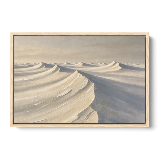 Oversized Neutral Wall Art of Curling Snow Drifts - Oak Framed Canvas Wall Art - Front