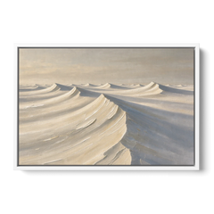 Oversized Neutral Wall Art of Curling Snow Drifts - White Framed Canvas Wall Art - Front