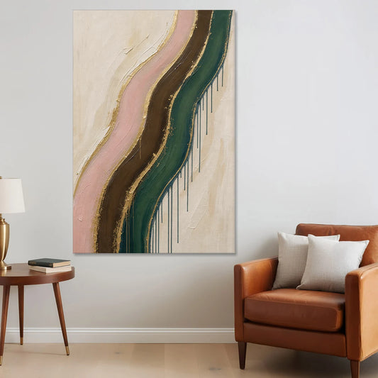Oversized Textured Gilded Ribbon Drift - Canvas Wall Art - Sofa - 40x60