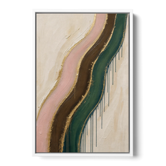 Oversized Textured Gilded Ribbon Drift - White Framed Canvas Wall Art - Front