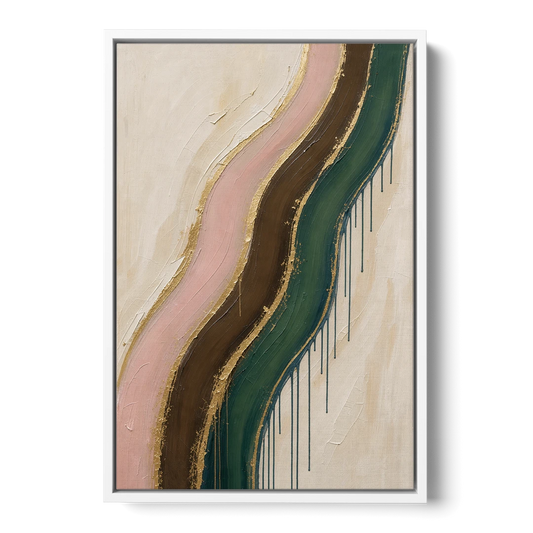 Oversized Textured Gilded Ribbon Drift - White Framed Canvas Wall Art - Front