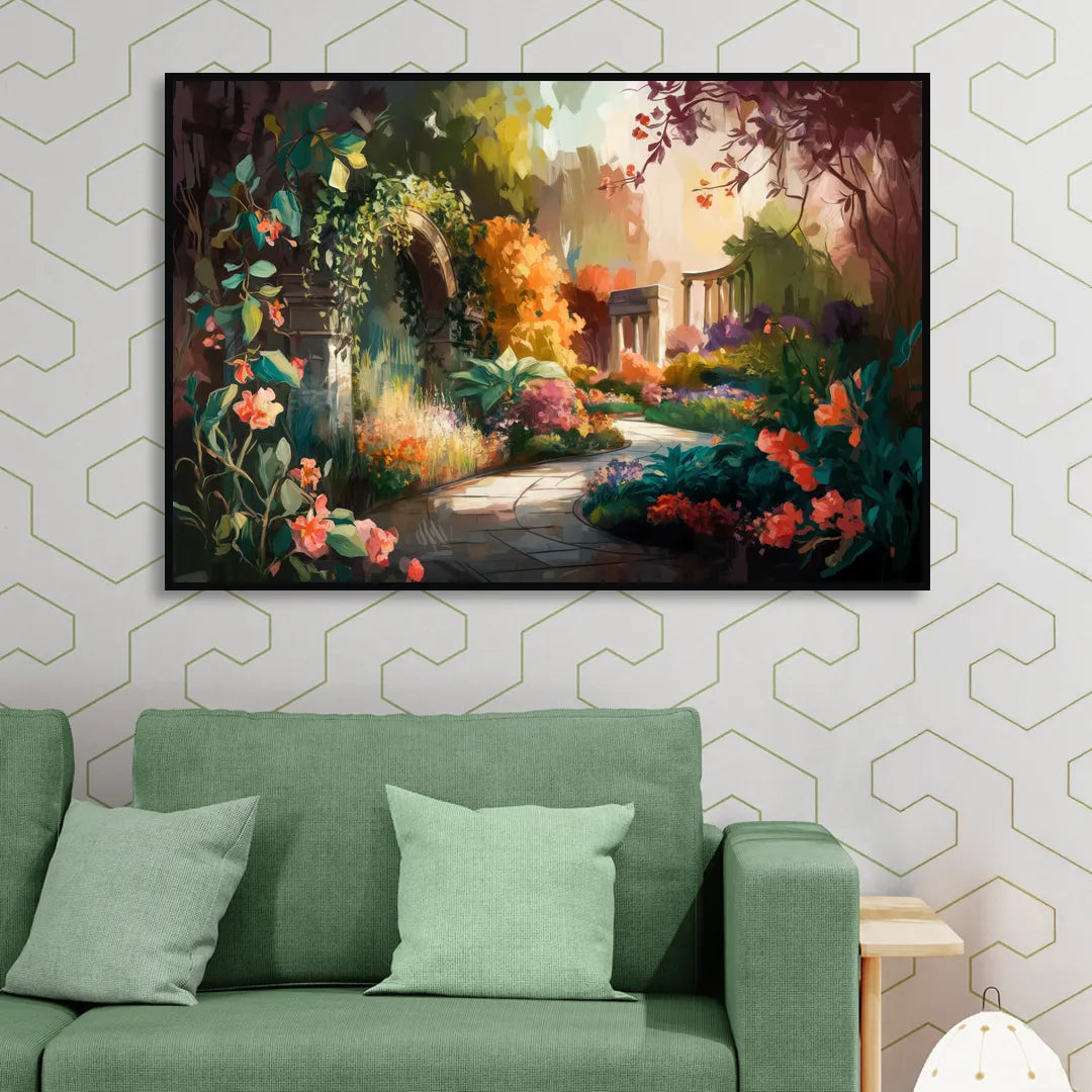 Oxford Botanical Gardens Living Room - Black Canvas Wall Art