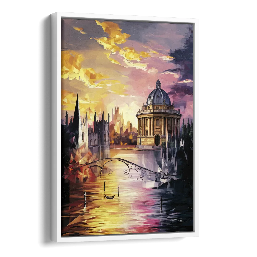Oxford Cityscape Sunset Side - White Canvas Wall Art