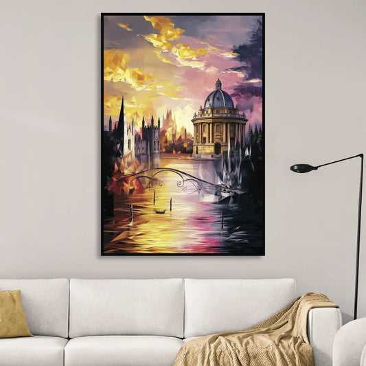 Oxford Cityscape Sunset Living Room - Black Canvas Wall Art