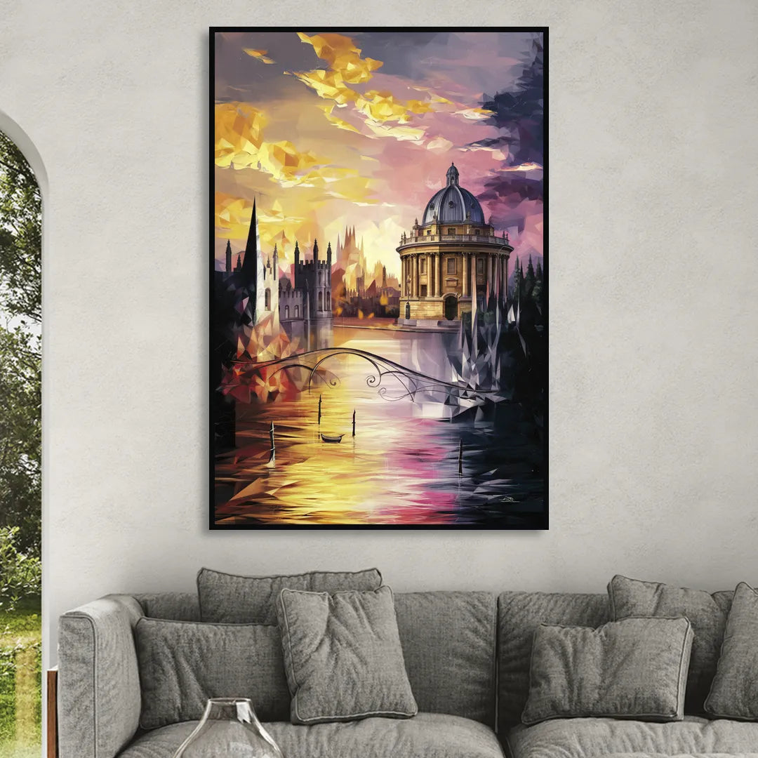 Oxford Cityscape Sunset Sitting Room - Black Canvas Wall Art