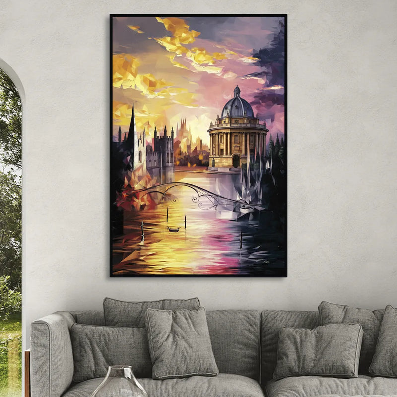 Oxford Cityscape Sunset Sitting Room - Black Canvas Wall Art