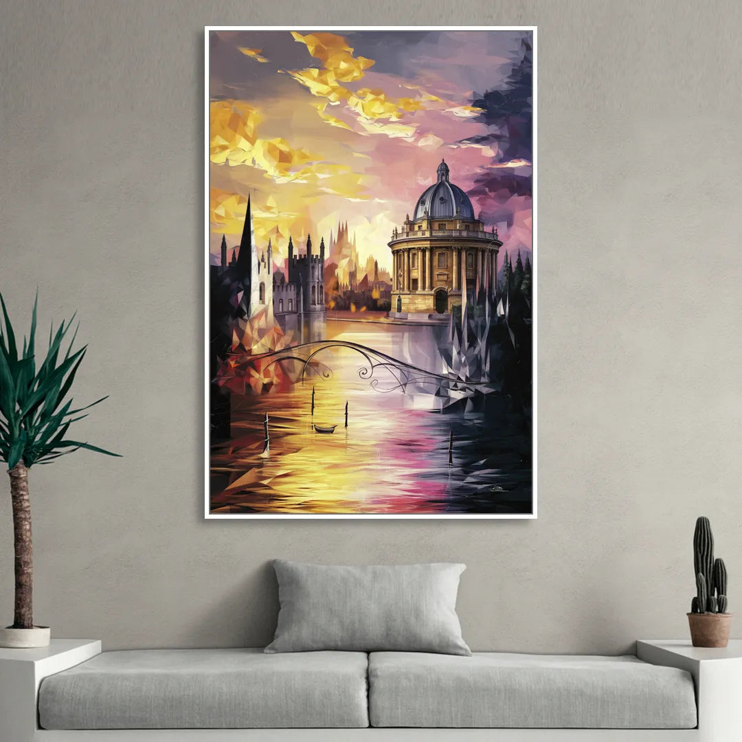 Oxford Cityscape Sunset Living Room - White Canvas Wall Art