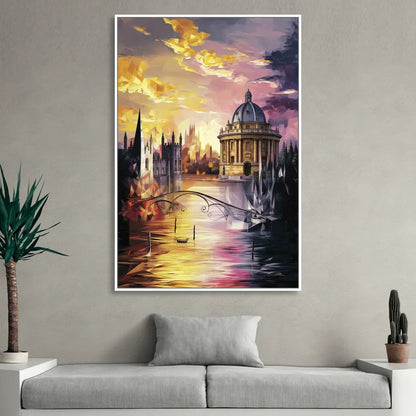 Oxford Cityscape Sunset Living Room - White Canvas Wall Art