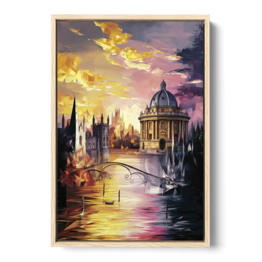 Oxford Cityscape Sunset - Oak Framed Canvas Wall Art - Front