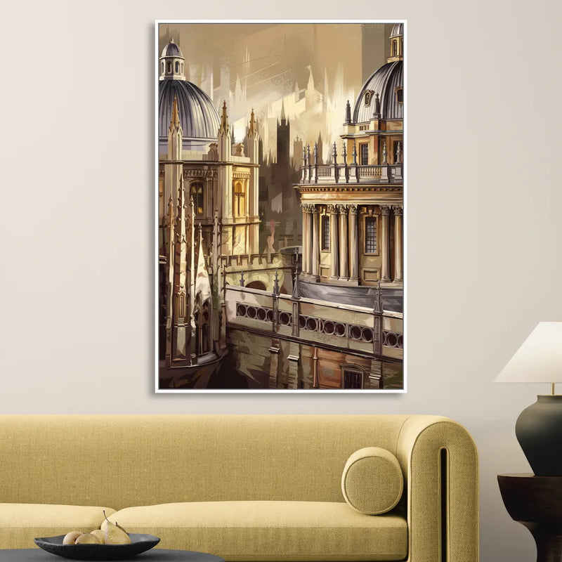 Oxford College Architecture Living Room - White Canvas Wall Art