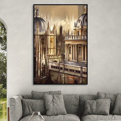 Oxford College Architecture Living Room - Black Canvas Wall Art