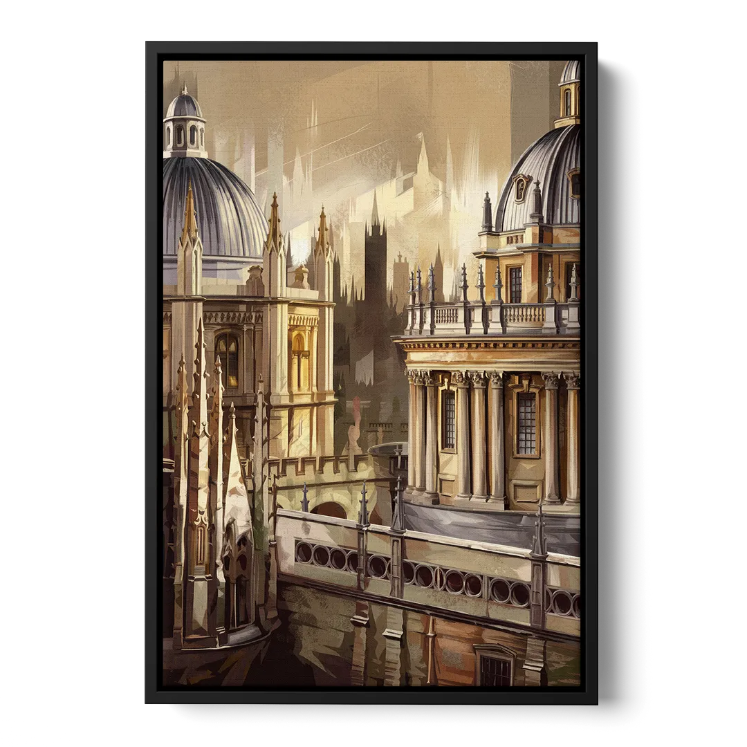 Oxford College Architecture Front - Black Canvas Wall Art