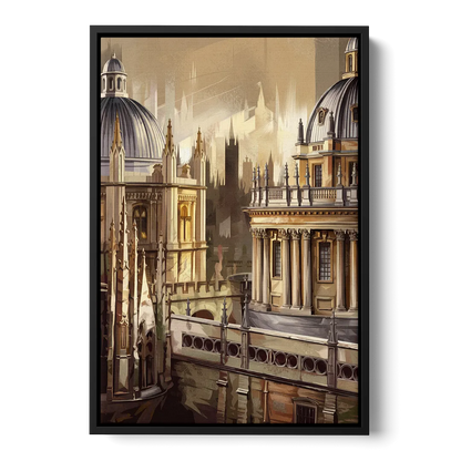 Oxford College Architecture Front - Black Canvas Wall Art