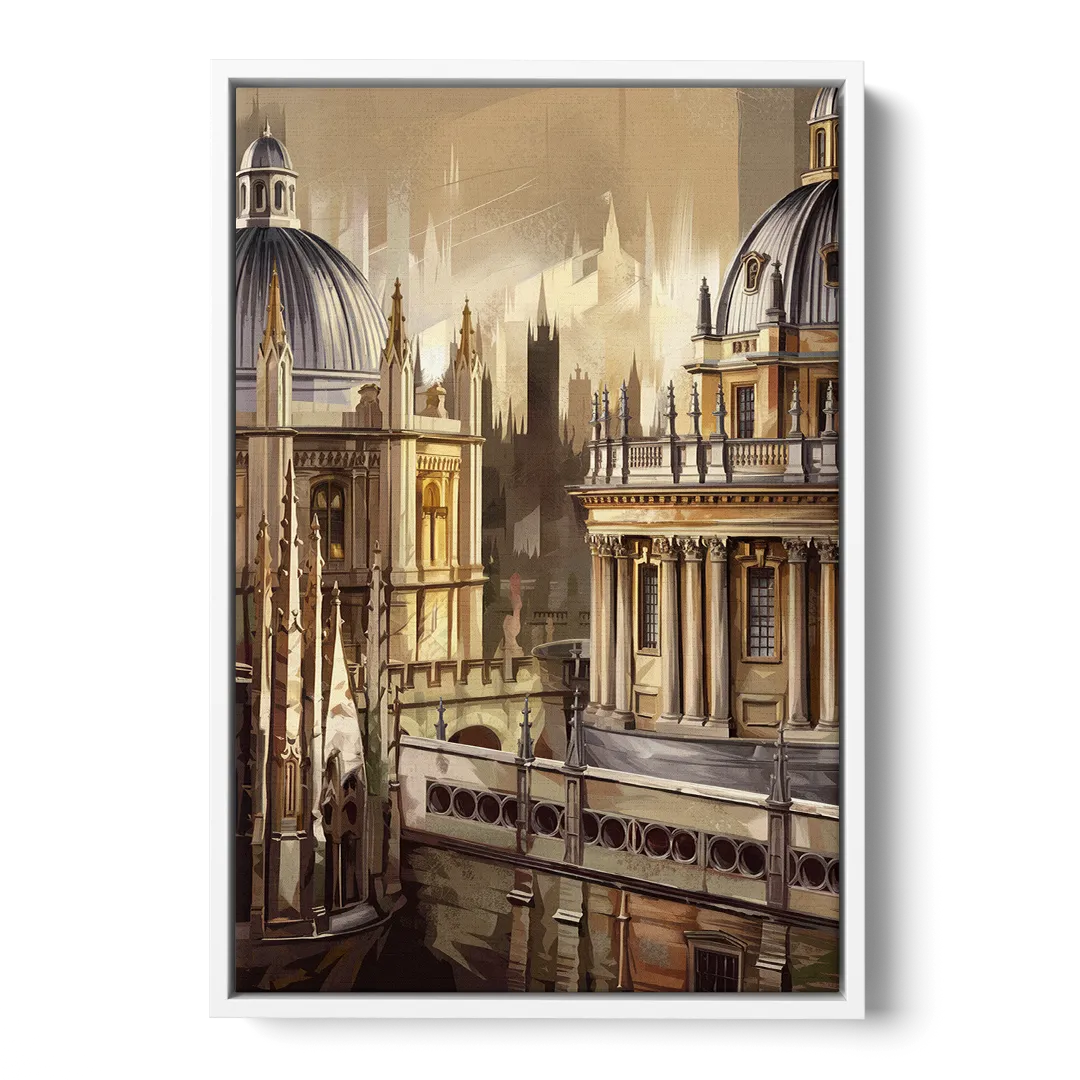 Oxford College Architecture Front - White Canvas Wall Art