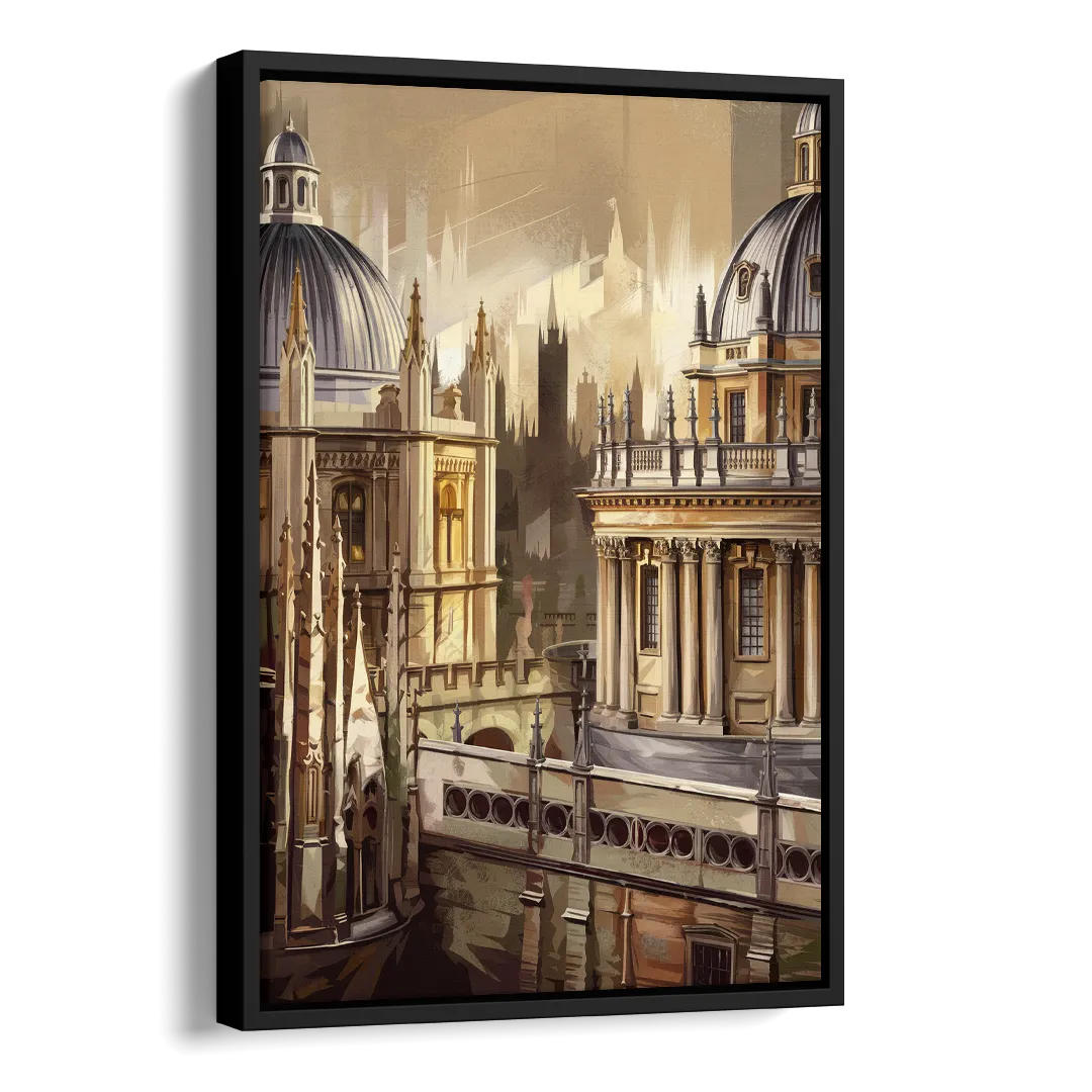 Oxford College Architecture Side - Black Canvas Wall Art