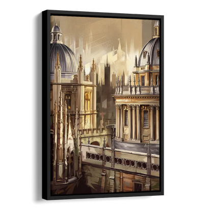 Oxford College Architecture Side - Black Canvas Wall Art