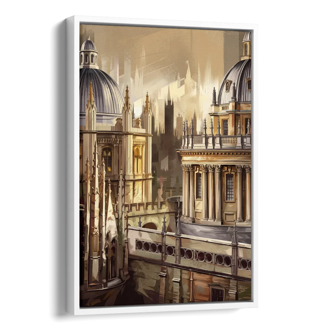 Oxford College Architecture Side - White Canvas Wall Art