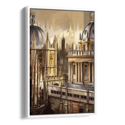 Oxford College Architecture Side - White Canvas Wall Art
