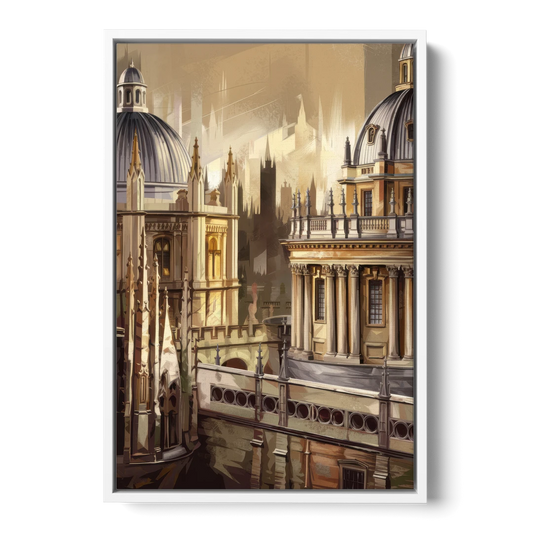 Oxford College Architecture - White Framed Canvas Wall Art - Front