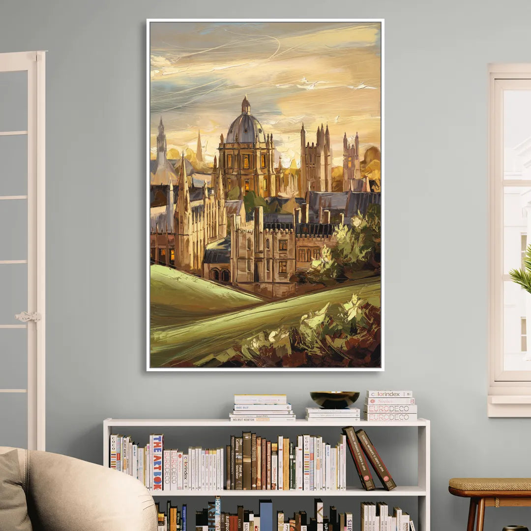 Oxford Dreaming Spires Sitting Room - White Canvas Wall Art