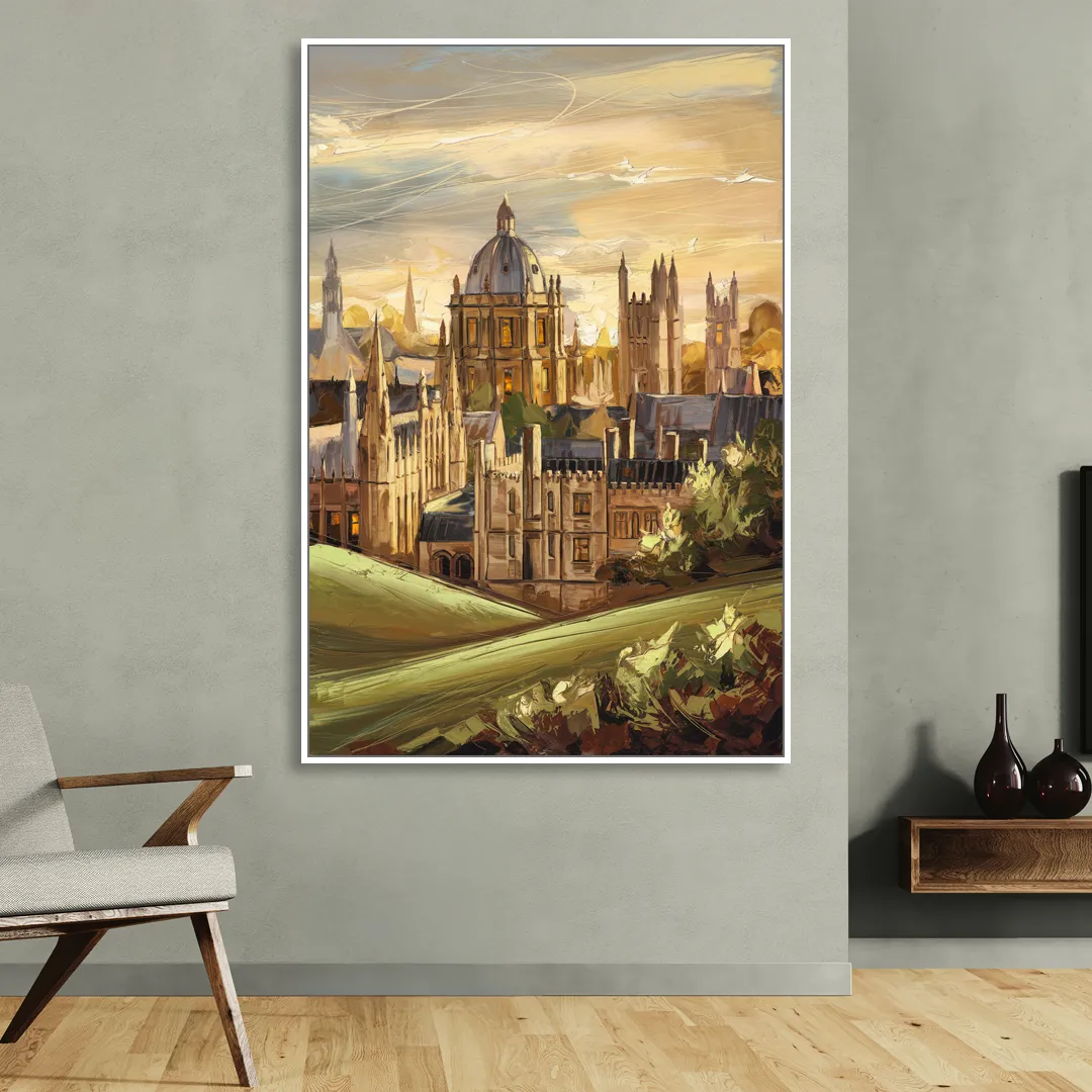 Oxford Dreaming Spires Living Room - White Canvas Wall Art