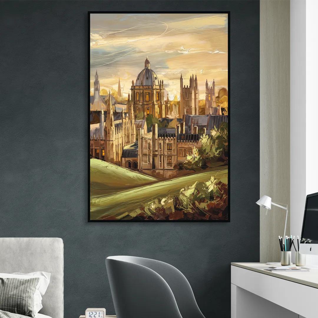 Oxford Dreaming Spires Living Room - Black Canvas Wall Art