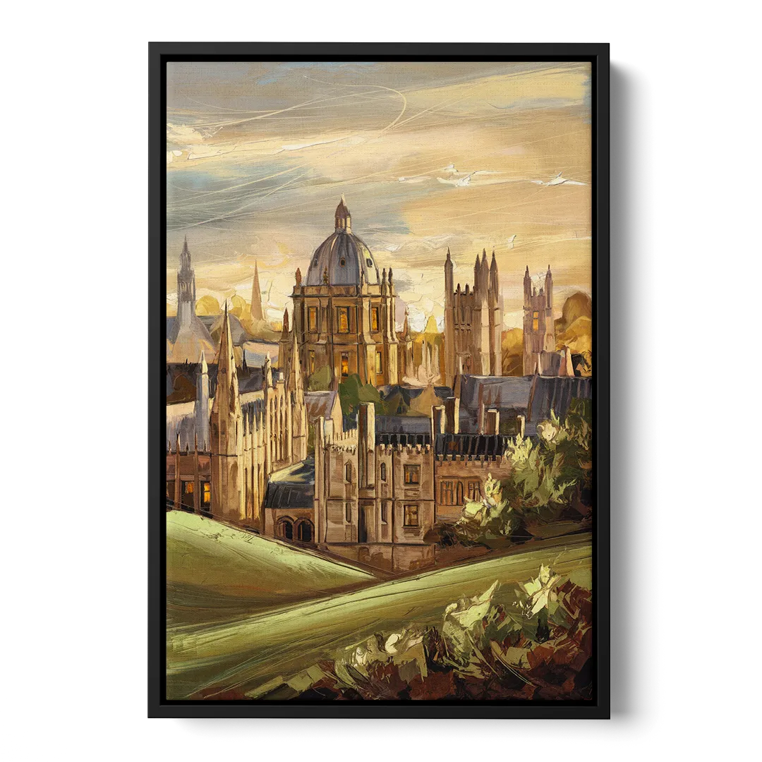 Oxford Dreaming Spires Front - Black Canvas Wall Art