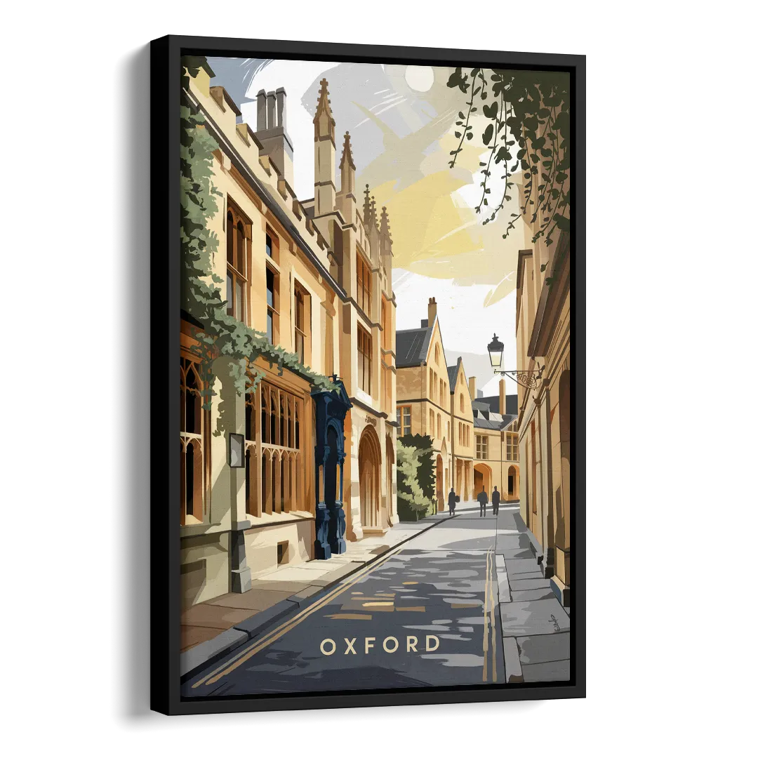 Oxford Historic Streets Side - Black Canvas Wall Art