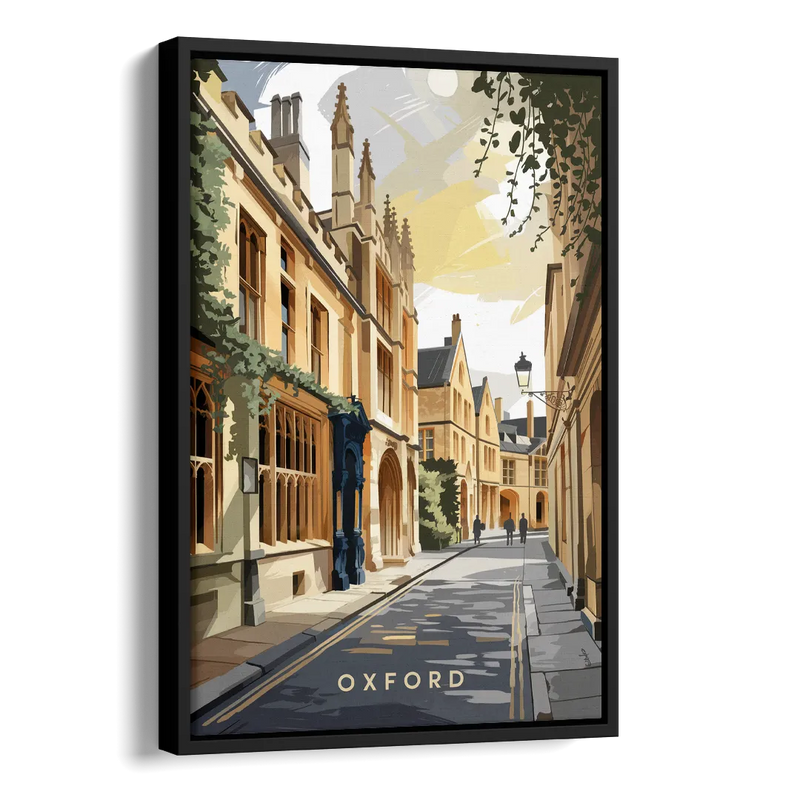 Oxford Historic Streets Side - Black Canvas Wall Art