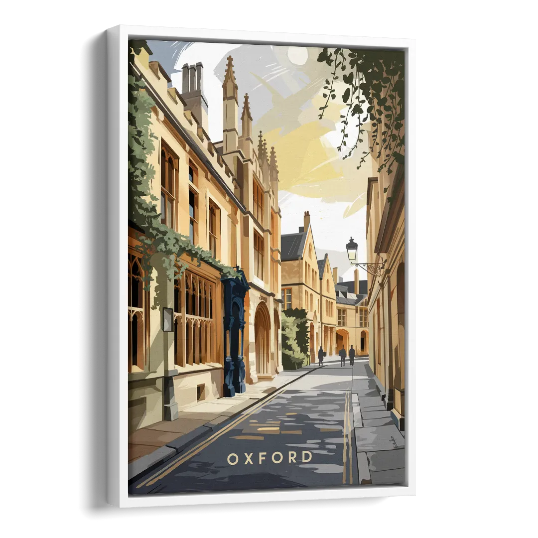 Oxford Historic Streets Side - White Canvas Wall Art