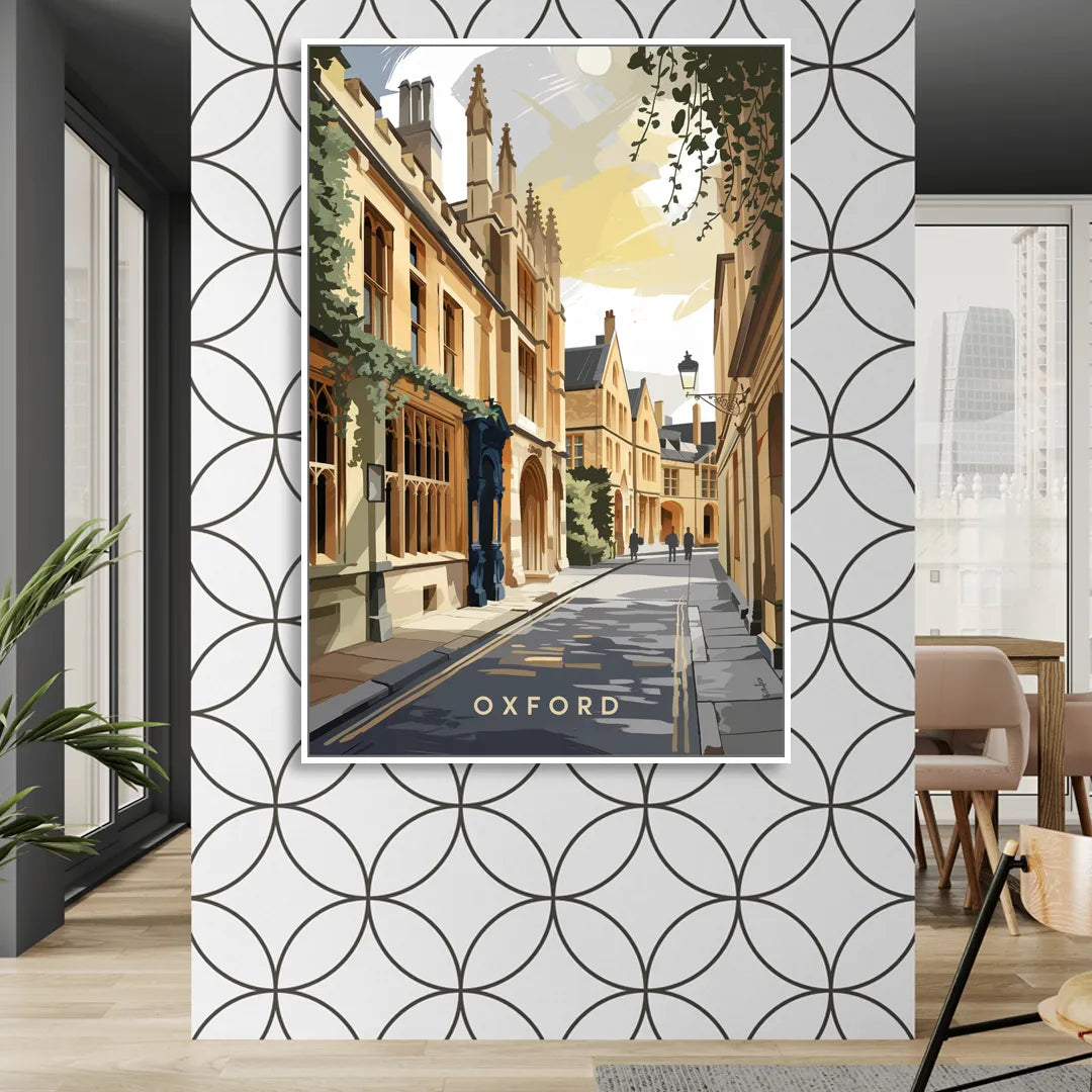 Oxford Historic Streets Sitting Room - White Canvas Wall Art