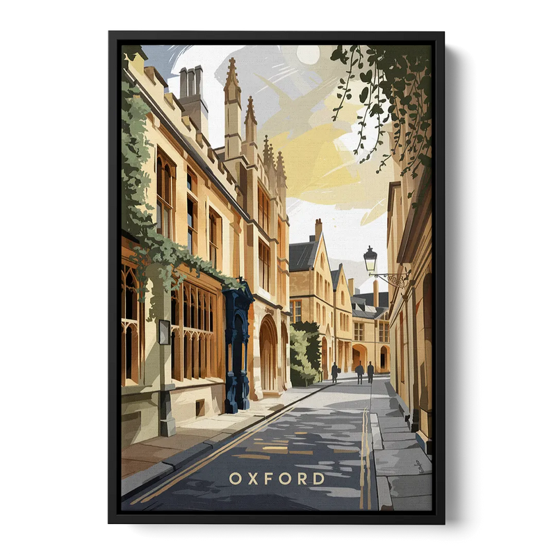 Oxford Historic Streets Front - Black Canvas Wall Art