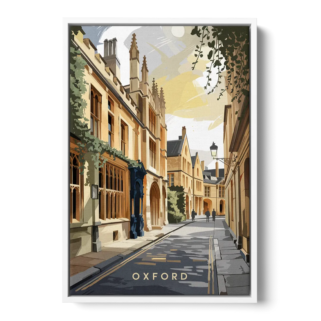 Oxford Historic Streets Front - White Canvas Wall Art