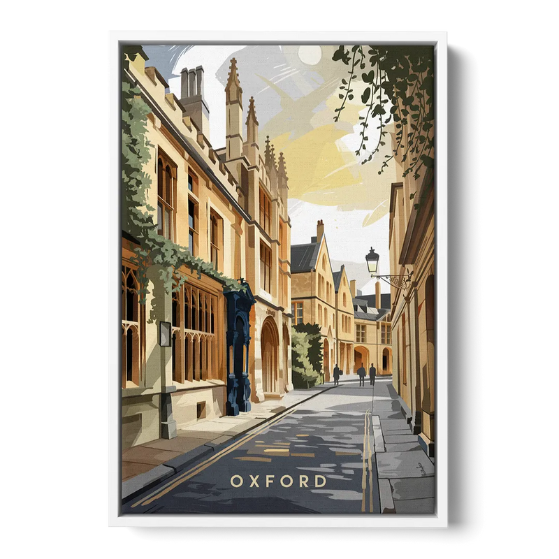 Oxford Historic Streets Front - White Canvas Wall Art