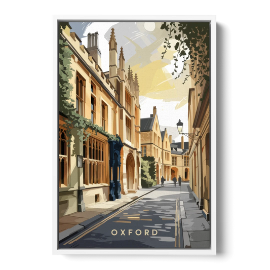 Oxford Historic Streets - White Framed Canvas Wall Art - Front