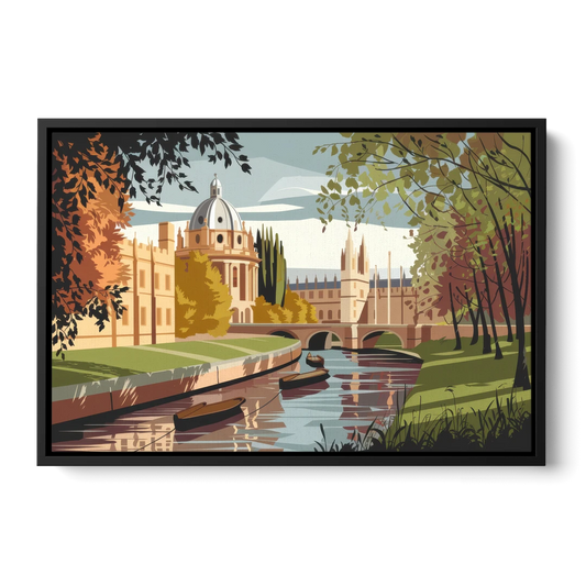 Oxford River Thames View - Black Framed Canvas Wall Art - Front