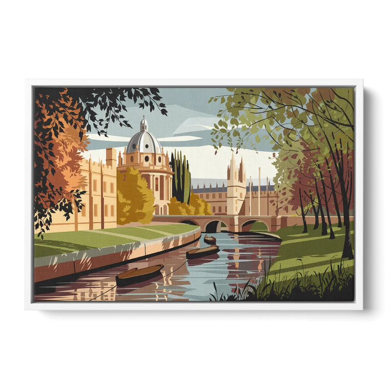 Oxford River Thames View Front - White Canvas Wall Art