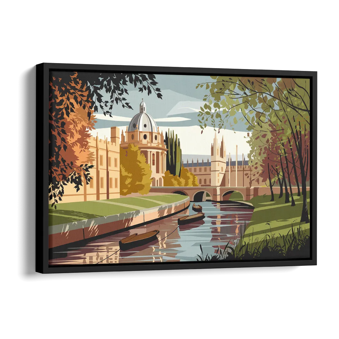 Oxford River Thames View Side - Black Canvas Wall Art