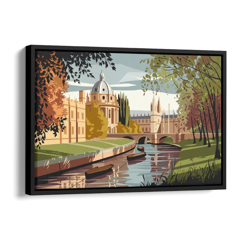 Oxford River Thames View Side - Black Canvas Wall Art