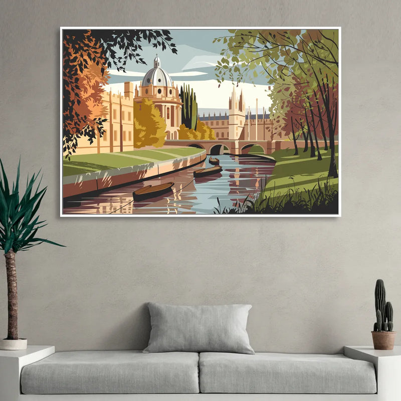 Oxford River Thames View Sitting Room - White Canvas Wall Art